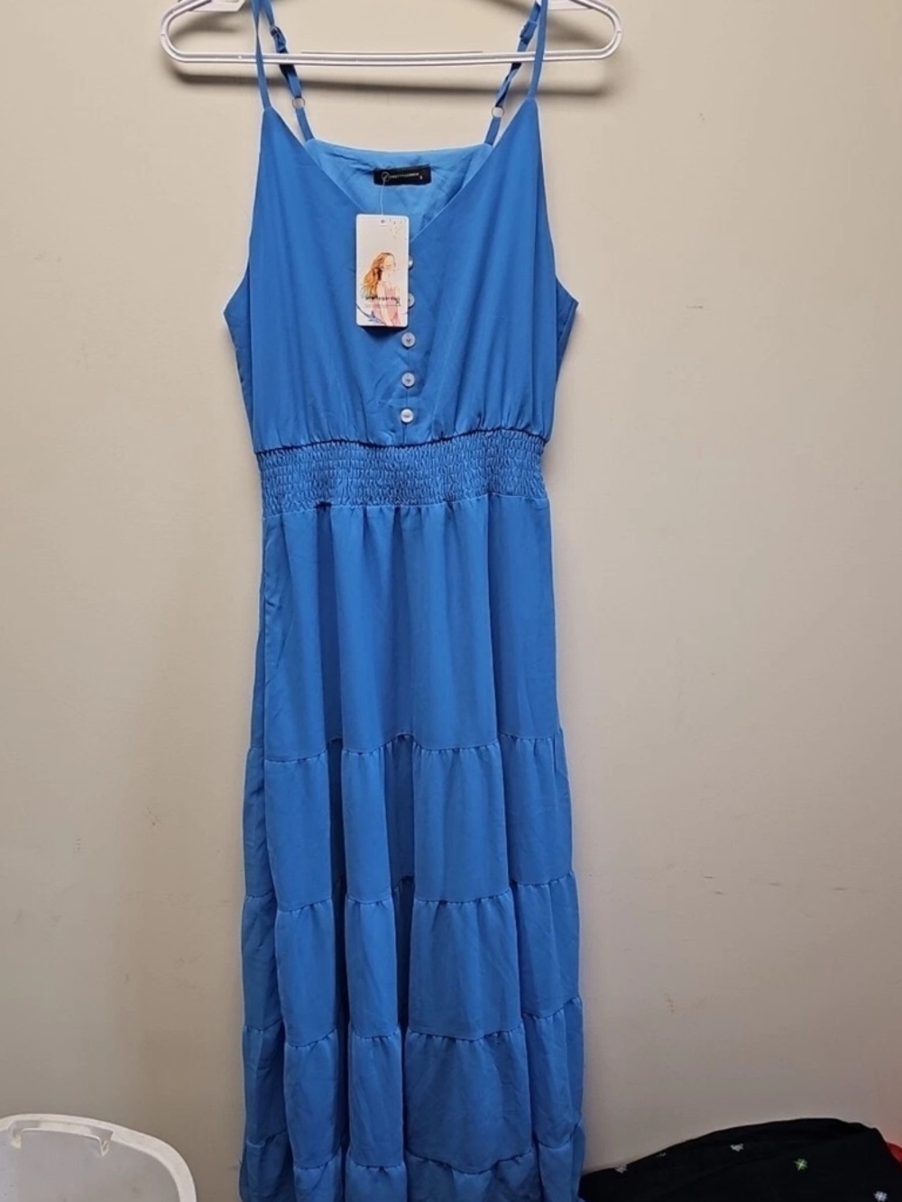 Women’s Blue Button-Front Maxi Dress pretty garden medium - Picture 2 of 11